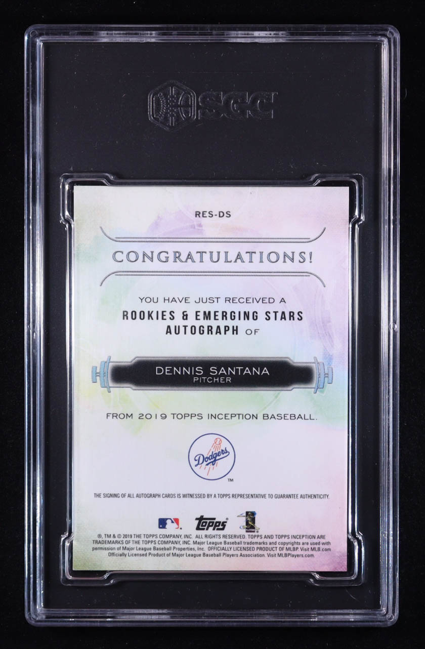 Dennis Santana 2019 Topps Inception Rookie and Emerging Stars Autographs Red #RESDS #60/75 RC (SGC 9.5 | Auto 10) at PristineAuction.com Dennis Santana 2019 Topps Inception Rookie and Emerging Stars Autographs Red #RESDS #60/75 RC (SGC 9.5 | Auto 10) at PristineAuction.com