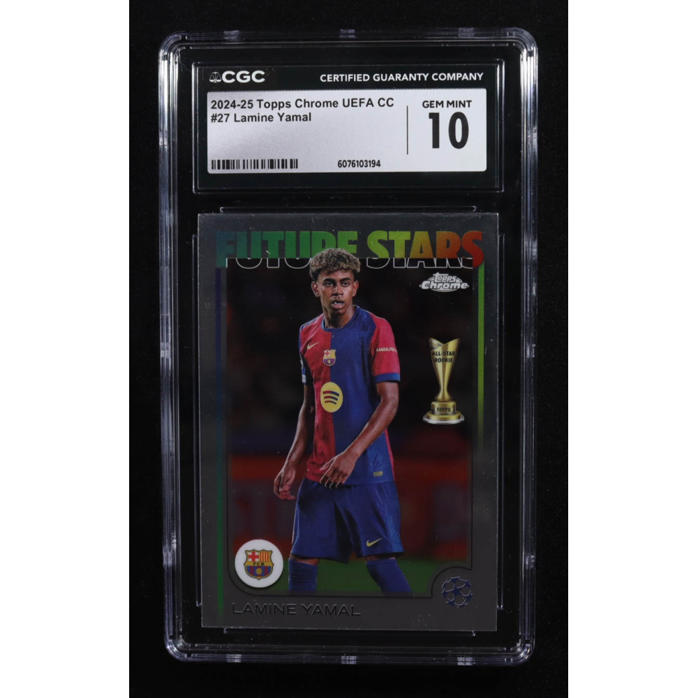 Lamine Yamal 2024-25 Topps Chrome UEFA Club Competitions #27 FS (CGC 10) at PristineAuction.com Lamine Yamal 2024-25 Topps Chrome UEFA Club Competitions #27 FS (CGC 10) at PristineAuction.com
