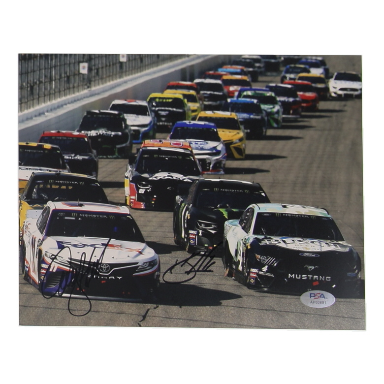 Denny Hamlin & Kevin Harvick Signed NASCAR 8x10 Photo (PSA) at PristineAuction.com Denny Hamlin & Kevin Harvick Signed NASCAR 8x10 Photo (PSA) at PristineAuction.com