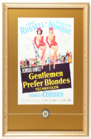 Marilyn Monroe Custom Framed "Gentlemen Prefer Blondes" Poster Display with Vintage Original Marilyn Monroe Metal Movie Pin at PristineAuction.com