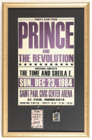 Prince & the Revolution "Purple Rain Tour" Custom Framed Concert Poster with 1984 Backstage Staff Pass & Vintage Purple Rain Keychain at PristineAuction.com