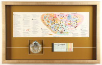 Disneyland Custom Framed On-Site 1959 Map Shadowbox Display with Vintage Park Ticket Book & Souvenir Candy Dish at PristineAuction.com