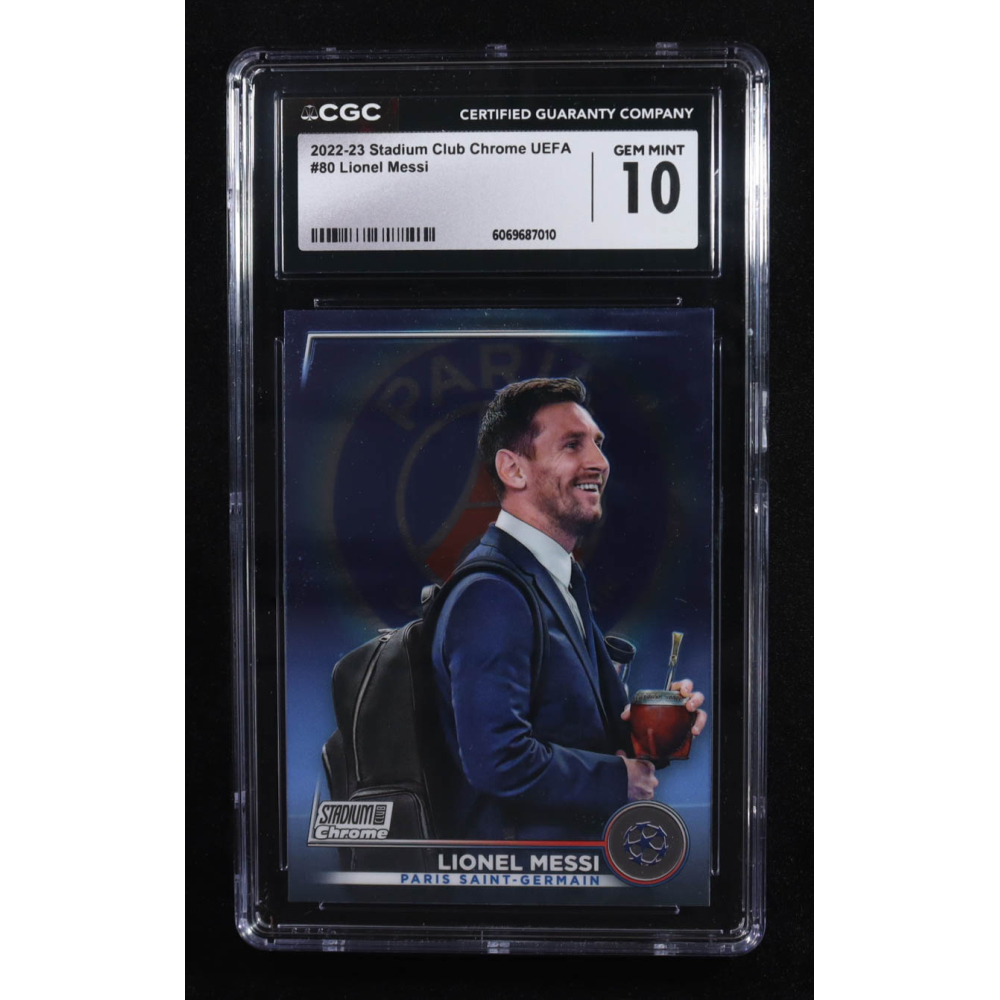 Lionel Messi 2022-23 Stadium Club Chrome UEFA #80 (CGC 10) at PristineAuction.com Lionel Messi 2022-23 Stadium Club Chrome UEFA #80 (CGC 10) at PristineAuction.com