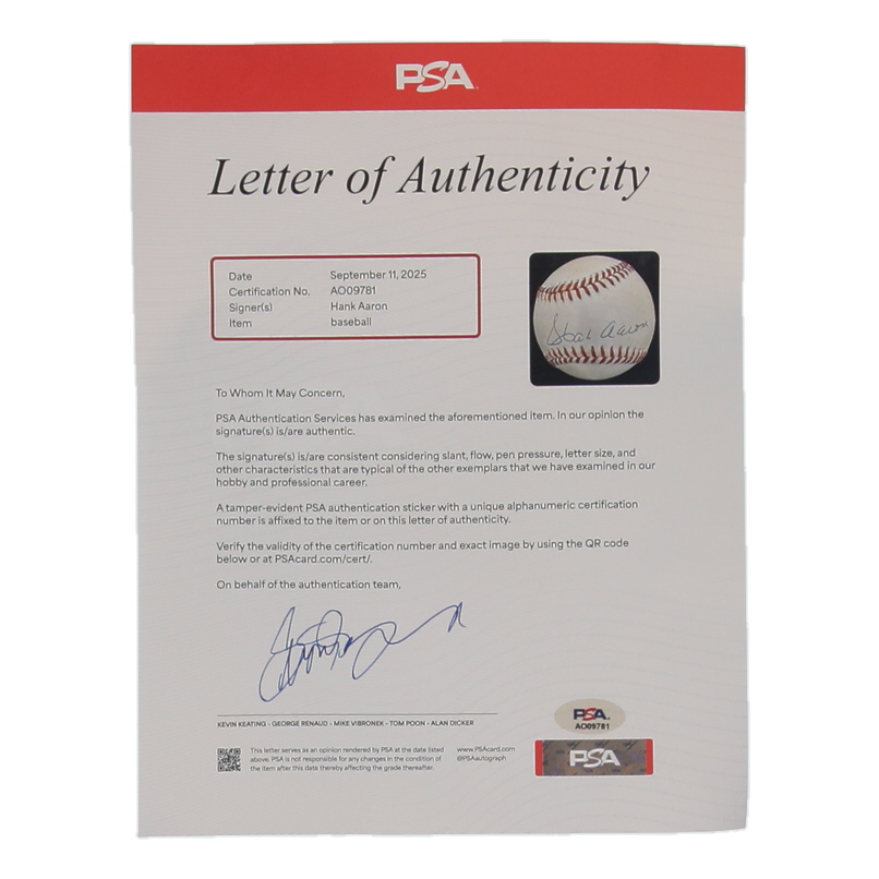 Hank Aaron Signed ONL Baseball (PSA) at PristineAuction.com Hank Aaron Signed ONL Baseball (PSA) at PristineAuction.com