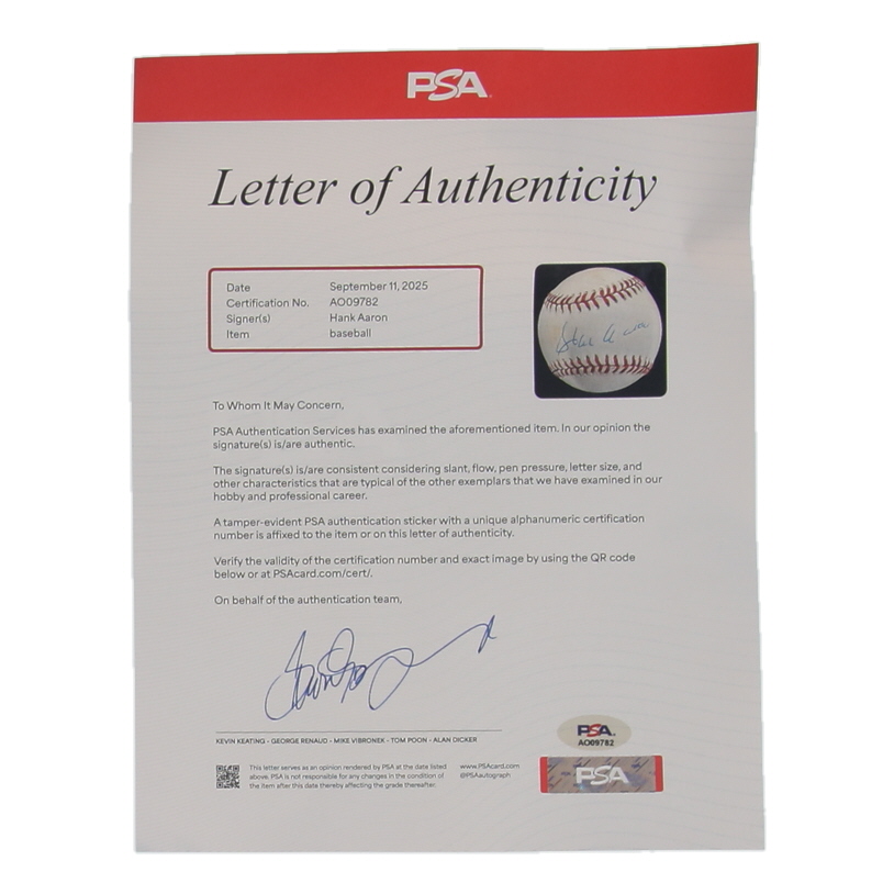 Hank Aaron Signed ONL Baseball (PSA) at PristineAuction.com Hank Aaron Signed ONL Baseball (PSA) at PristineAuction.com