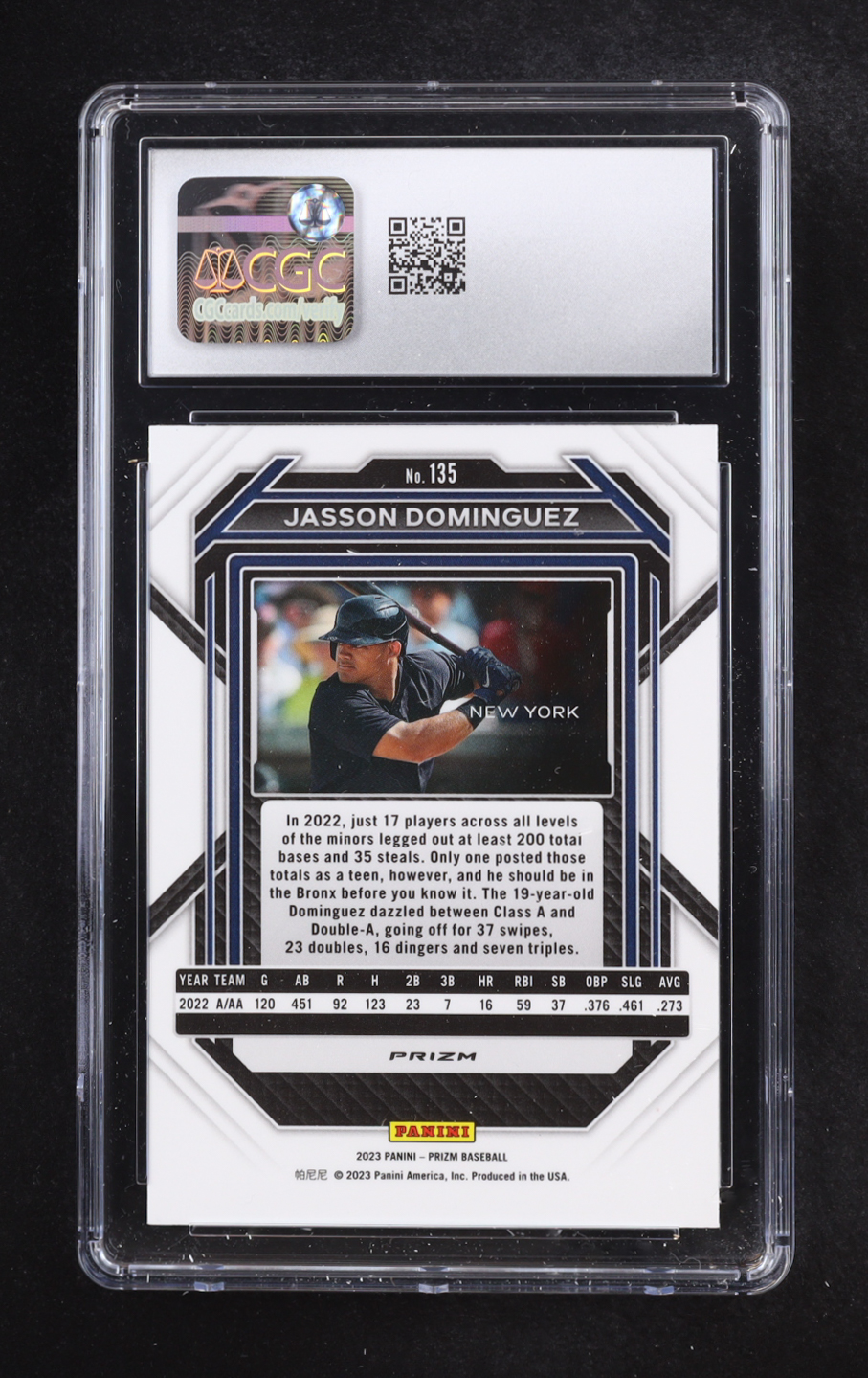 Jasson Dominguez 2023 Panini Prizm Pink Ice #135 RC (CGC 9.5) at PristineAuction.com Jasson Dominguez 2023 Panini Prizm Pink Ice #135 RC (CGC 9.5) at PristineAuction.com