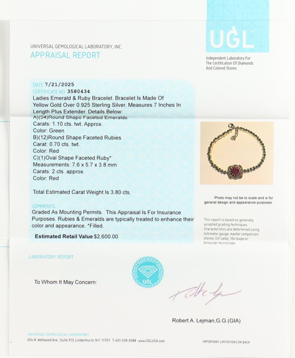 New 3.8 Emerald & Ruby Bracelet | Estimated Retail Value: $2,600 (UGL) at PristineAuction.com New 3.8 Emerald & Ruby Bracelet | Estimated Retail Value: $2,600 (UGL) at PristineAuction.com