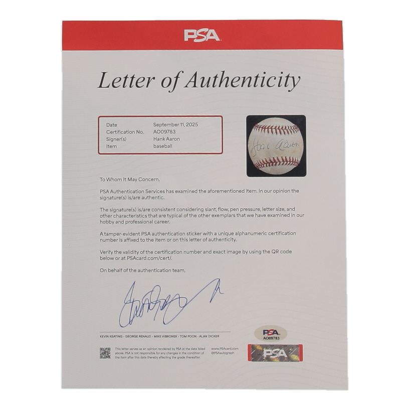 Hank Aaron Signed ONL Baseball (PSA) at PristineAuction.com Hank Aaron Signed ONL Baseball (PSA) at PristineAuction.com