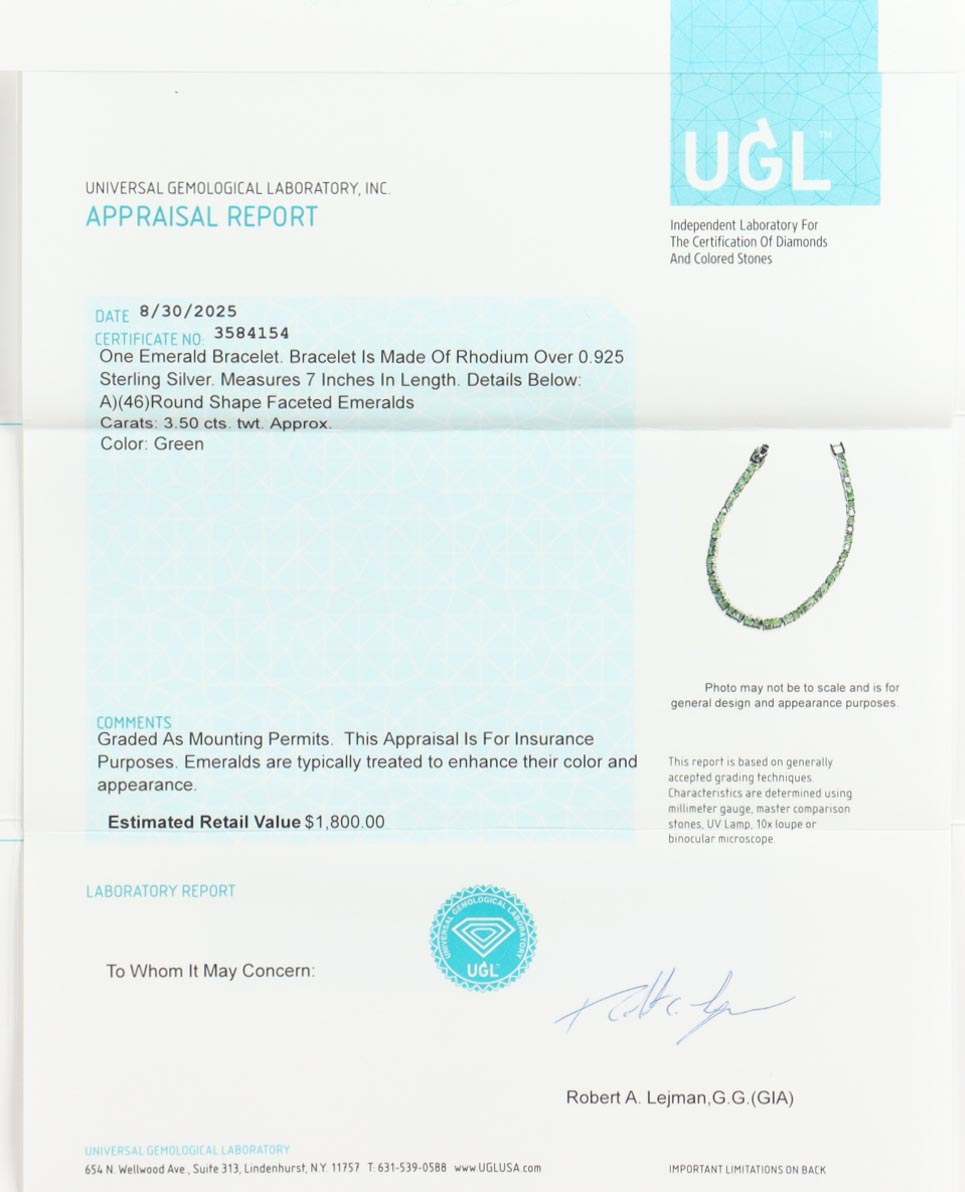 New 3.5 CTW Emerald Bracelet | Estimated Retail Value: $1,800 (UGL) at PristineAuction.com New 3.5 CTW Emerald Bracelet | Estimated Retail Value: $1,800 (UGL) at PristineAuction.com