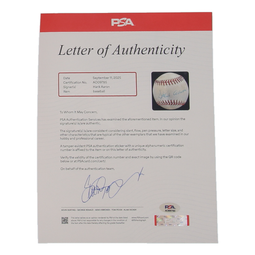 Hank Aaron Signed ONL Baseball (PSA) at PristineAuction.com Hank Aaron Signed ONL Baseball (PSA) at PristineAuction.com