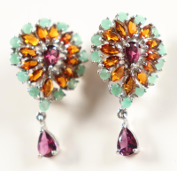 New 7 CTW Pair of Emerald, Amethyst & Garnet Earrings | Estimated Retail Value: $2,500 (UGL) at PristineAuction.com