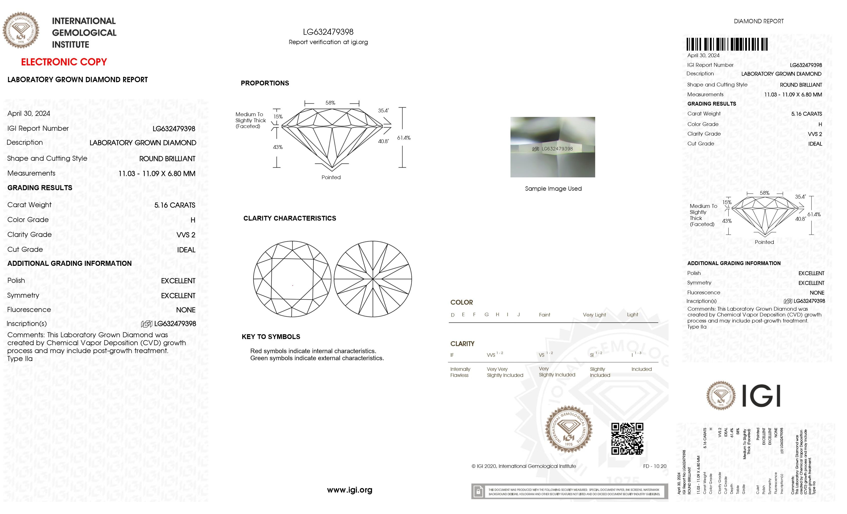 New 5.16 Carats Lab Grown Ideal Cut Diamond Ring H, VVS2 | Estimated Retail Value: $8,700 (UGL & IGI) at PristineAuction.com New 5.16 Carats Lab Grown Ideal Cut Diamond Ring H, VVS2 | Estimated Retail Value: $8,700 (UGL & IGI) at PristineAuction.com