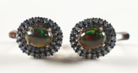 New 3.8 CTW Pair of Black Opal & Sapphire Earrings | Estimated Retail Value: $1,875 (UGL) at PristineAuction.com