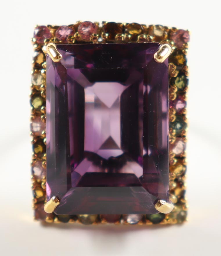 New 49.10 CTW Amethyst & Sapphire Ring | Estimated Retail Value: $3,500 (UGL) at PristineAuction.com New 49.10 CTW Amethyst & Sapphire Ring | Estimated Retail Value: $3,500 (UGL) at PristineAuction.com