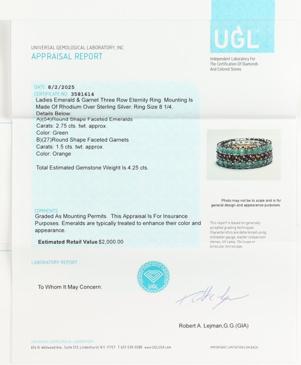 New 4.25 CTW Emerald & Garnet Ring | Estimated Retail Value: $2,000 (UGL) at PristineAuction.com New 4.25 CTW Emerald & Garnet Ring | Estimated Retail Value: $2,000 (UGL) at PristineAuction.com