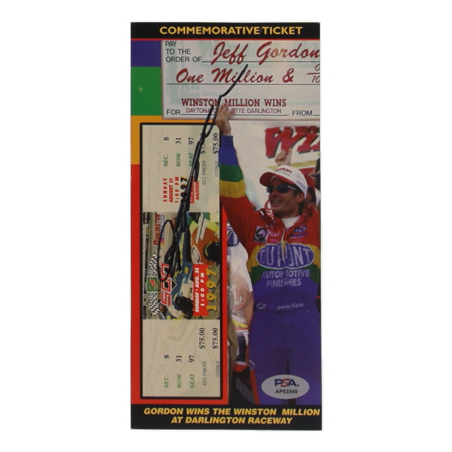 Jeff Gordon Signed 1997 Winston Million Commemorative Ticket (PSA) at PristineAuction.com Jeff Gordon Signed 1997 Winston Million Commemorative Ticket (PSA) at PristineAuction.com