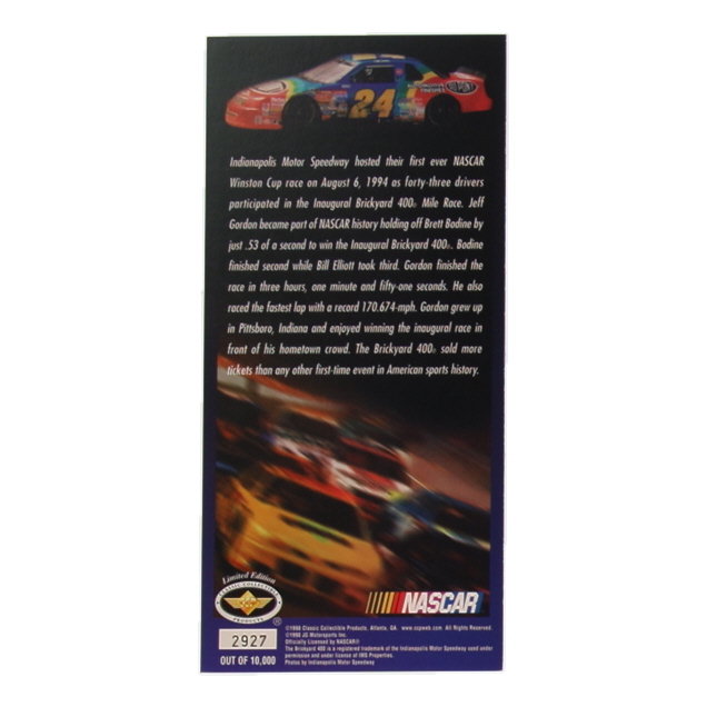 Jeff Gordon Signed 1994 Inaugural Brickyard 400 Commemorative Ticket (PSA) at PristineAuction.com Jeff Gordon Signed 1994 Inaugural Brickyard 400 Commemorative Ticket (PSA) at PristineAuction.com