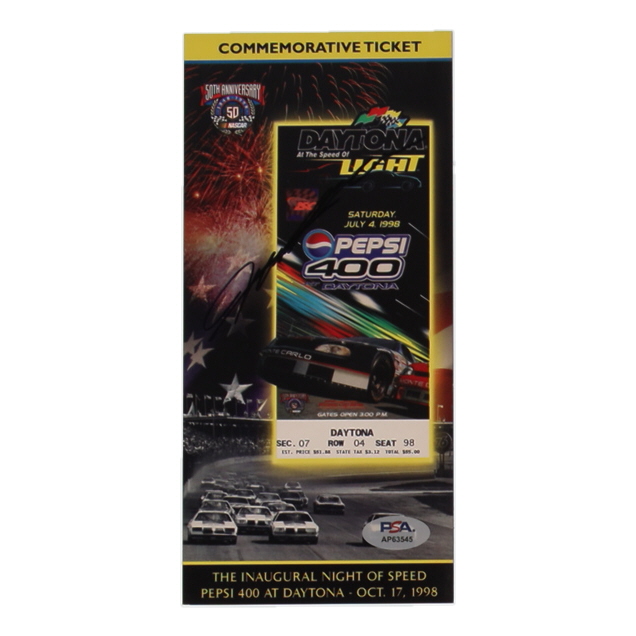 Jeff Gordon Signed 1998 Inaugural Pepsi 400 at Daytona Commemorative Ticket (PSA) at PristineAuction.com Jeff Gordon Signed 1998 Inaugural Pepsi 400 at Daytona Commemorative Ticket (PSA) at PristineAuction.com