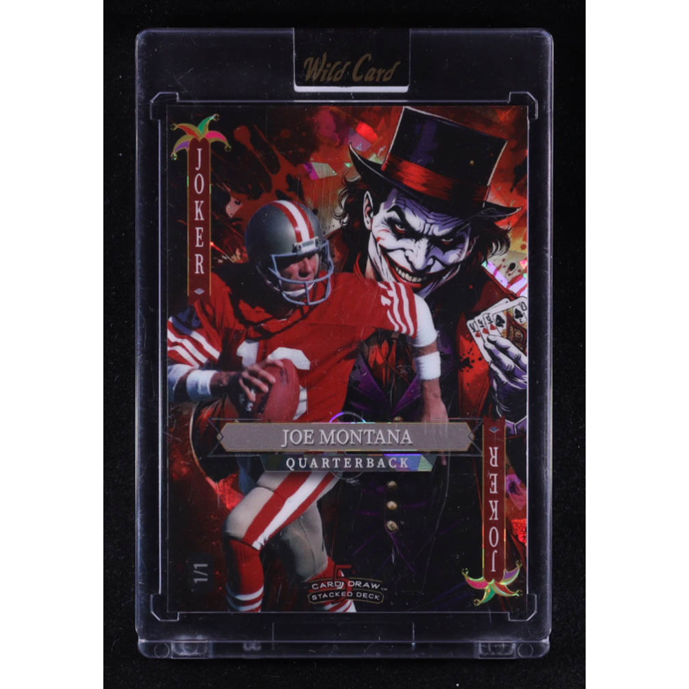 Joe Montana 2025 Wild Card 5 Card Draw Joker Crystal Red #JMNB5 #1/1 at PristineAuction.com