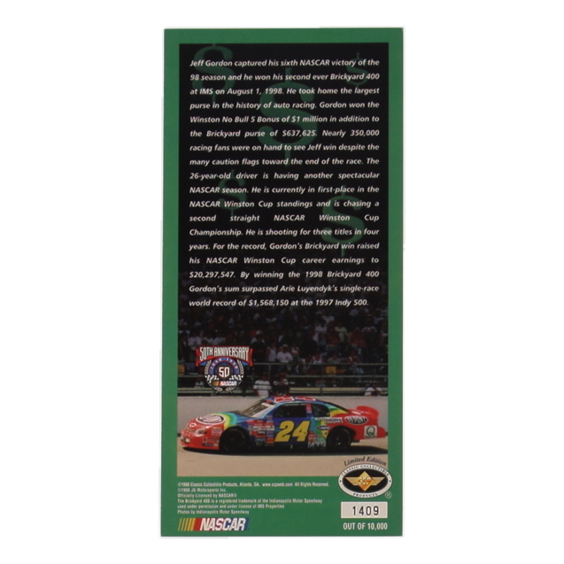 Jeff Gordon Signed Brickyard 400 Commemorative Ticket (PSA) at PristineAuction.com Jeff Gordon Signed Brickyard 400 Commemorative Ticket (PSA) at PristineAuction.com