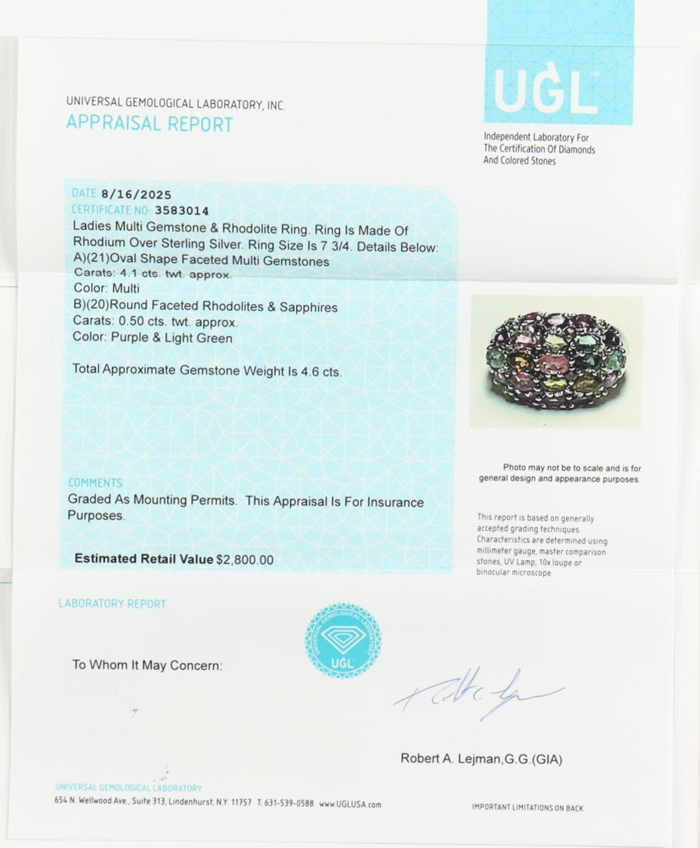 New 4.6 CTW Rhodolite, Sapphire & Multi-Gemstone Ring | Estimated Retail Value: $2,800 (UGL) at PristineAuction.com New 4.6 CTW Rhodolite, Sapphire & Multi-Gemstone Ring | Estimated Retail Value: $2,800 (UGL) at PristineAuction.com