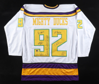 "The Mighty Ducks" Cast-Signed Jersey by (6) with Brandon Adams, Danny Tamberelli, Aaron Schwartz, Jane Plank Inscribed "Quack Quack Quack" (Beckett) at PristineAuction.com