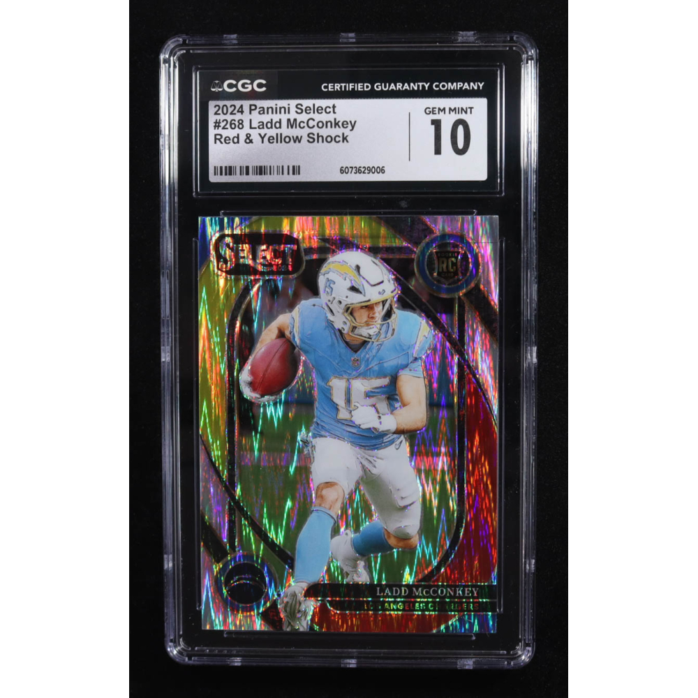Ladd McConkey 2024 Select Prizm Red and Yellow Shock #268 RC (CGC 10) at PristineAuction.com