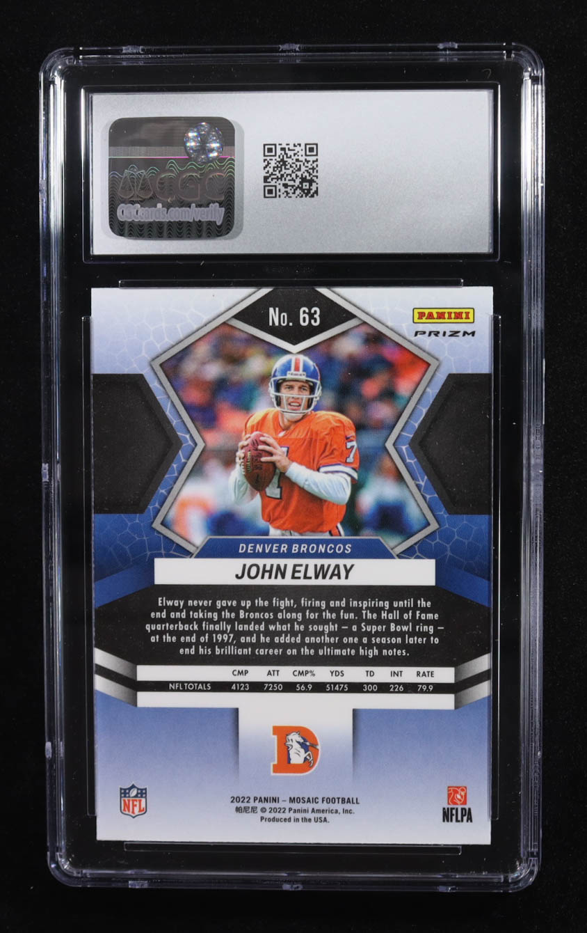 John Elway 2022 Panini Mosaic Mosaic Reactive Orange #63 (CGC 10) at PristineAuction.com John Elway 2022 Panini Mosaic Mosaic Reactive Orange #63 (CGC 10) at PristineAuction.com