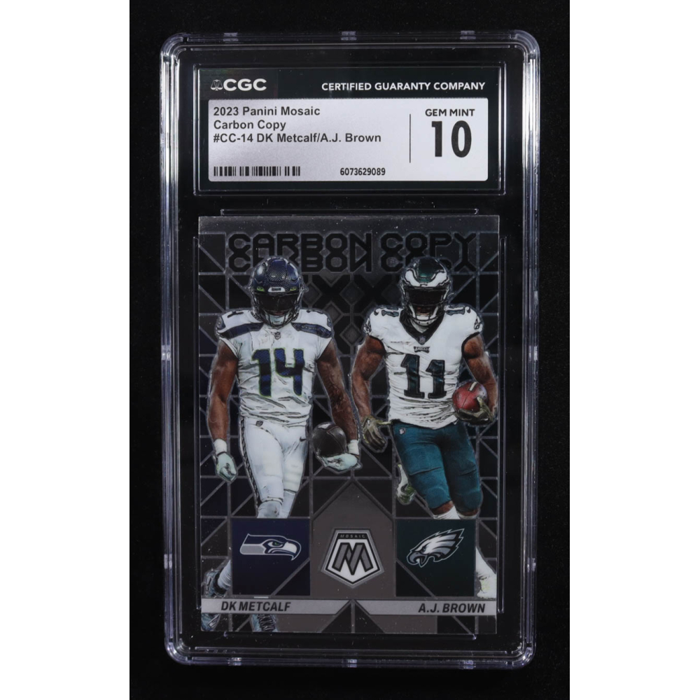 A.J. Brown / D.K. Metcalf 2023 Panini Mosaic Carbon Copy #14 (CGC 10) at PristineAuction.com A.J. Brown / D.K. Metcalf 2023 Panini Mosaic Carbon Copy #14 (CGC 10) at PristineAuction.com