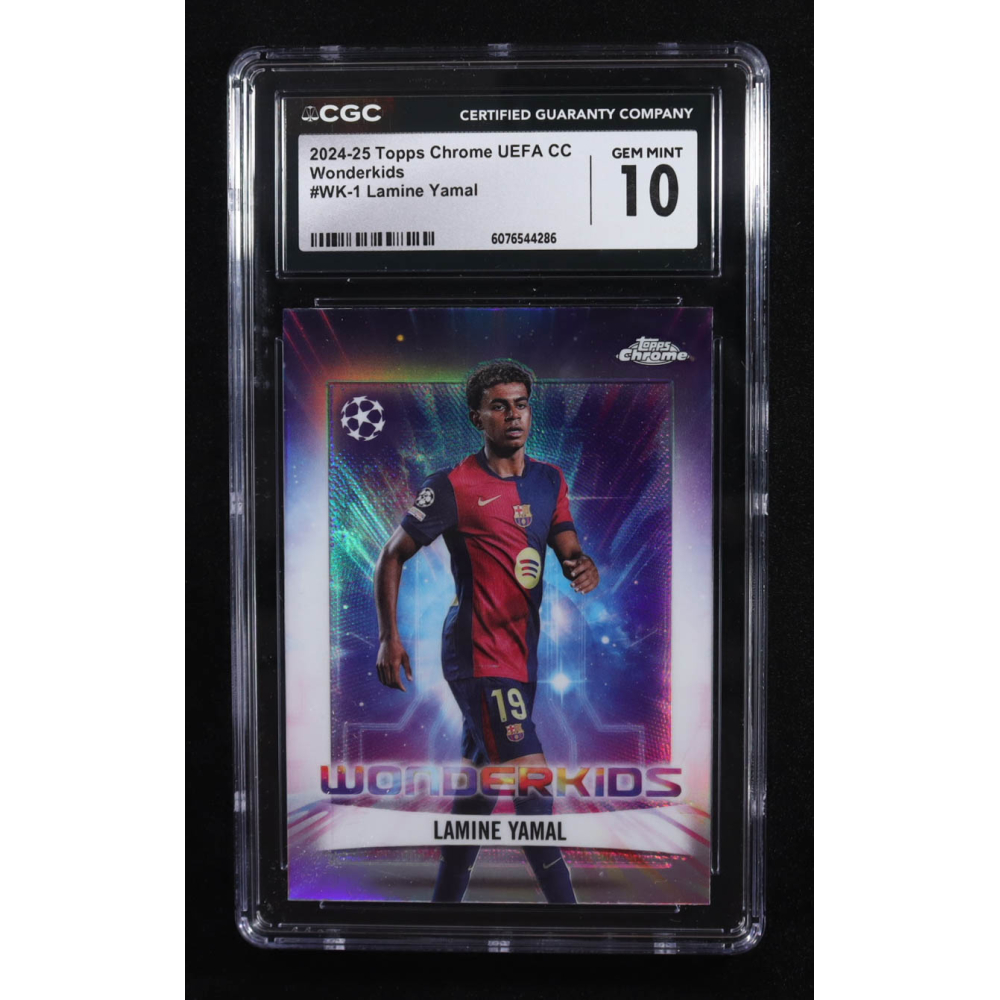 Lamine Yamal 2024-25 Topps Chrome UEFA Club Competitions Wonderkids #WK1 (CGC 10) at PristineAuction.com Lamine Yamal 2024-25 Topps Chrome UEFA Club Competitions Wonderkids #WK1 (CGC 10) at PristineAuction.com