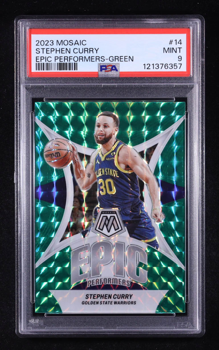 Stephen Curry 2023-24 Panini Mosaic Epic Performers Mosaic Green #14 (PSA 9) at PristineAuction.com Stephen Curry 2023-24 Panini Mosaic Epic Performers Mosaic Green #14 (PSA 9) at PristineAuction.com