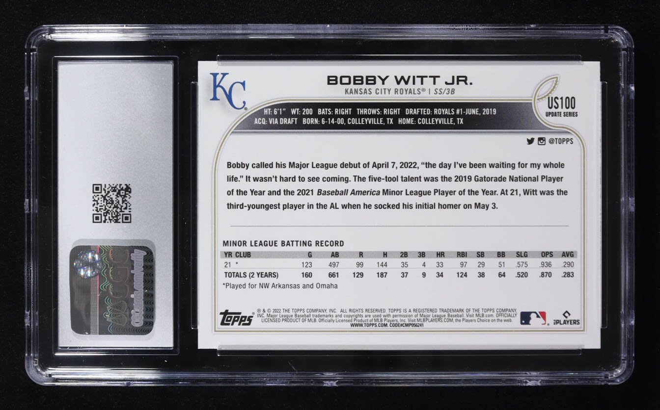 Bobby Witt Jr. 2022 Topps Update #US100 RC (CGC 10) at PristineAuction.com Bobby Witt Jr. 2022 Topps Update #US100 RC (CGC 10) at PristineAuction.com