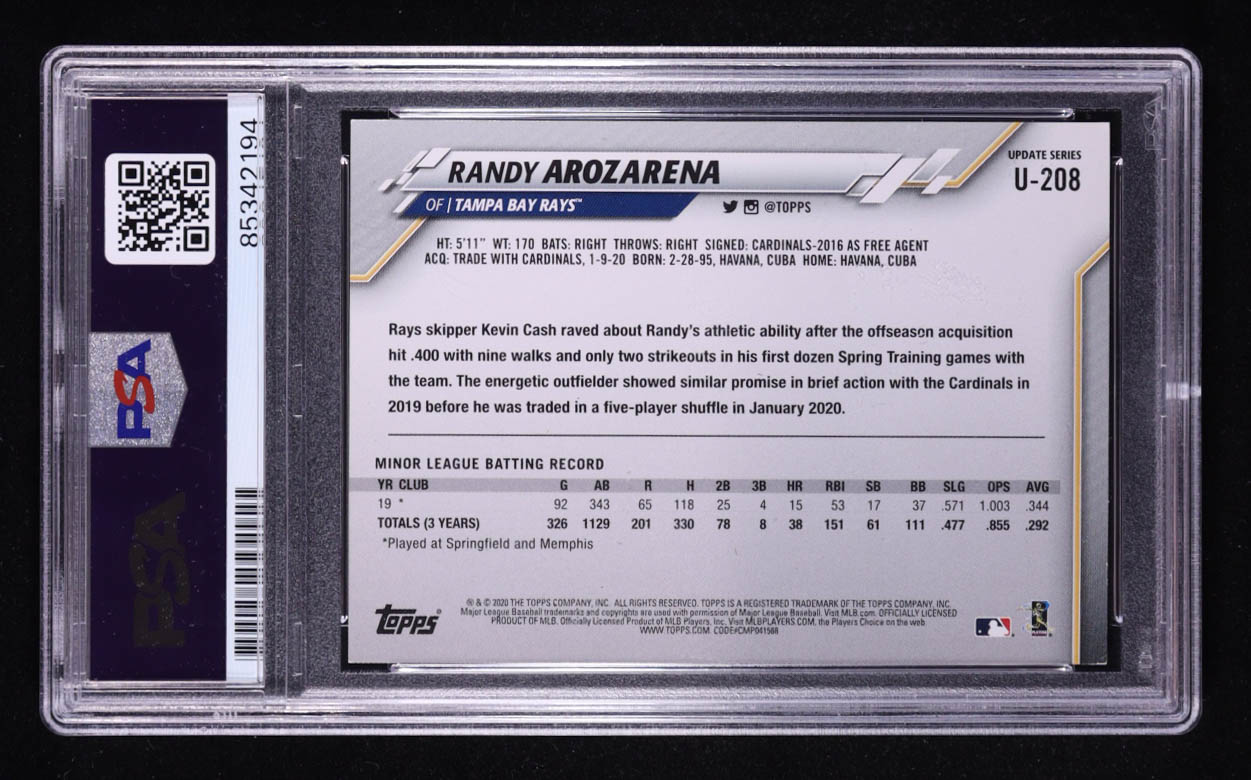 Randy Arozarena Signed 2020 Topps Update Red #U208 (PSA | Auto Grade PSA Authentic) at PristineAuction.com Randy Arozarena Signed 2020 Topps Update Red #U208 (PSA | Auto Grade PSA Authentic) at PristineAuction.com