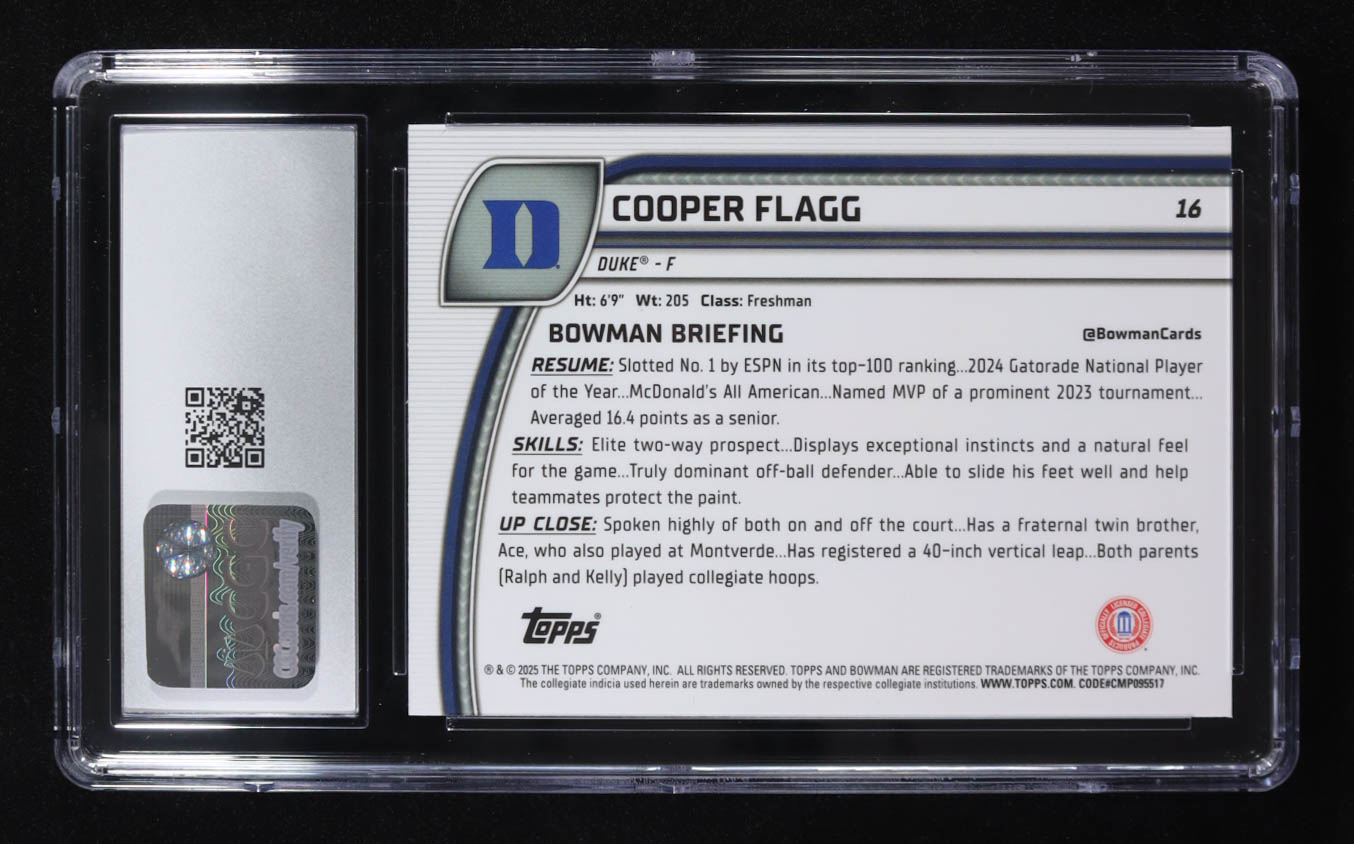 Cooper Flagg 2024-25 Bowman Chrome University #16 RC (CGC 10) at PristineAuction.com Cooper Flagg 2024-25 Bowman Chrome University #16 RC (CGC 10) at PristineAuction.com