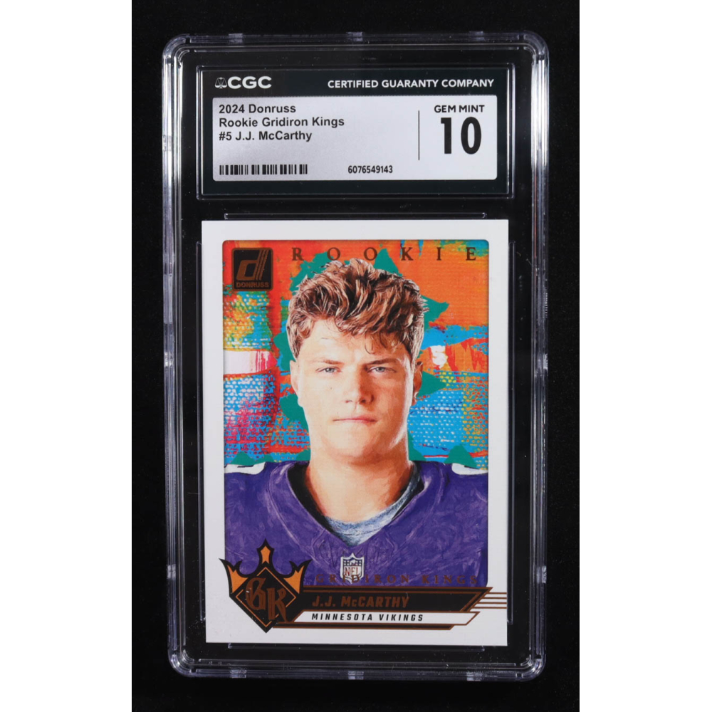 J.J. McCarthy 2024 Donruss Rookie Gridiron Kings #5 RC (CGC 10) at PristineAuction.com J.J. McCarthy 2024 Donruss Rookie Gridiron Kings #5 RC (CGC 10) at PristineAuction.com