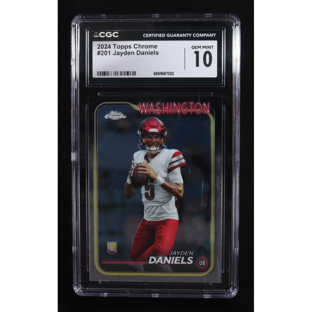 Jayden Daniels 2024 Topps Chrome #201 RC (CGC 10) at PristineAuction.com Jayden Daniels 2024 Topps Chrome #201 RC (CGC 10) at PristineAuction.com