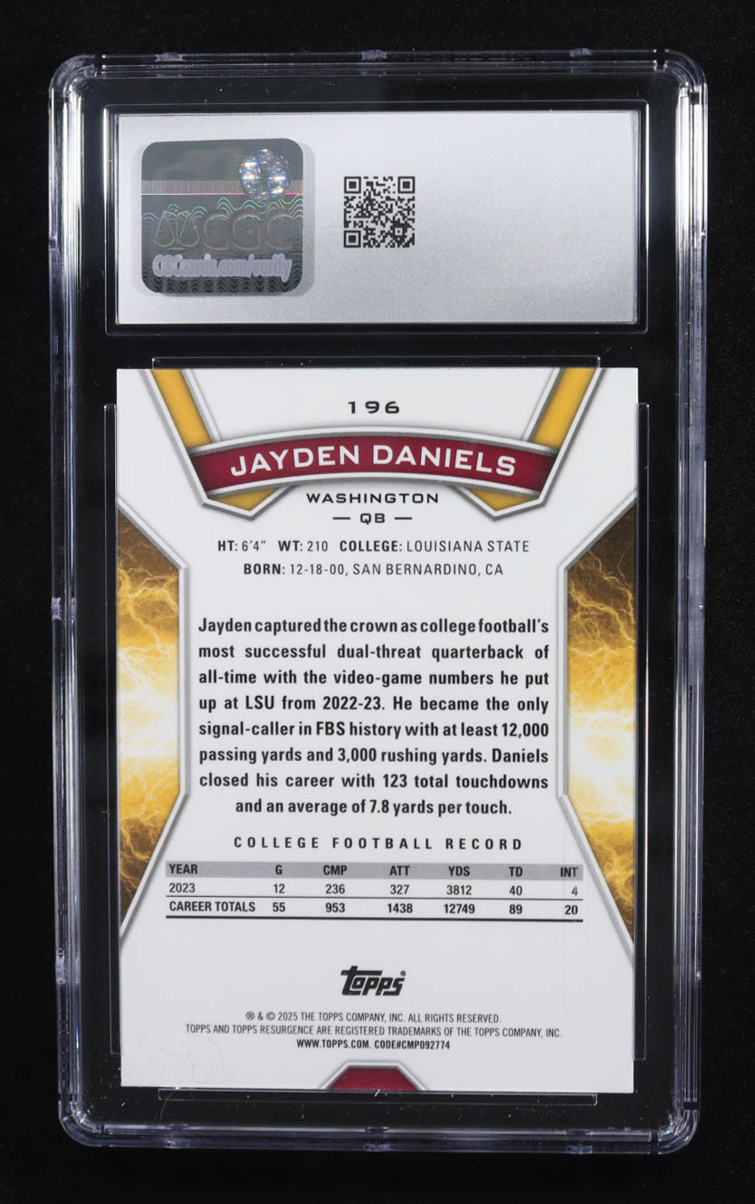 Jayden Daniels 2024 Topps Resurgence #196 RC (CGC 10) at PristineAuction.com Jayden Daniels 2024 Topps Resurgence #196 RC (CGC 10) at PristineAuction.com
