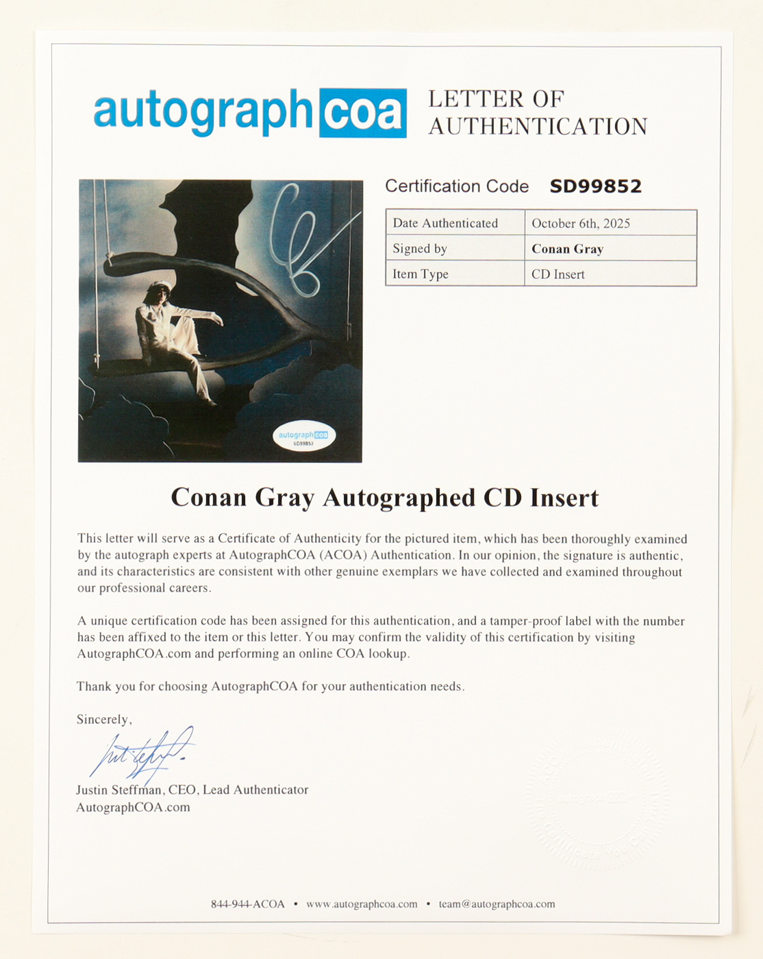 Canon Gray Signed "Wishbone" Custom Framed CD Insert Display (ACOA) at PristineAuction.com Canon Gray Signed "Wishbone" Custom Framed CD Insert Display (ACOA) at PristineAuction.com
