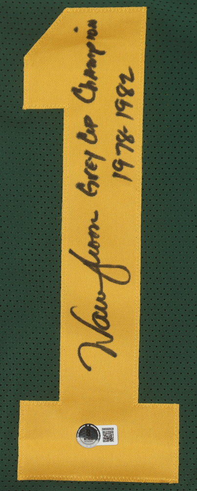 Warren Moon Signed Jersey Inscribed "Gray Cup Champions 1978-1982" (Beckett) at PristineAuction.com Warren Moon Signed Jersey Inscribed "Gray Cup Champions 1978-1982" (Beckett) at PristineAuction.com