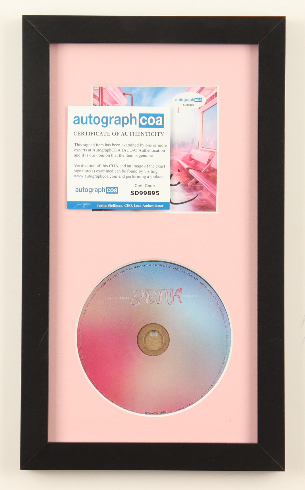 Nicki Minaj Signed "Pink" Custom Framed CD Insert Display (ACOA) at PristineAuction.com Nicki Minaj Signed "Pink" Custom Framed CD Insert Display (ACOA) at PristineAuction.com
