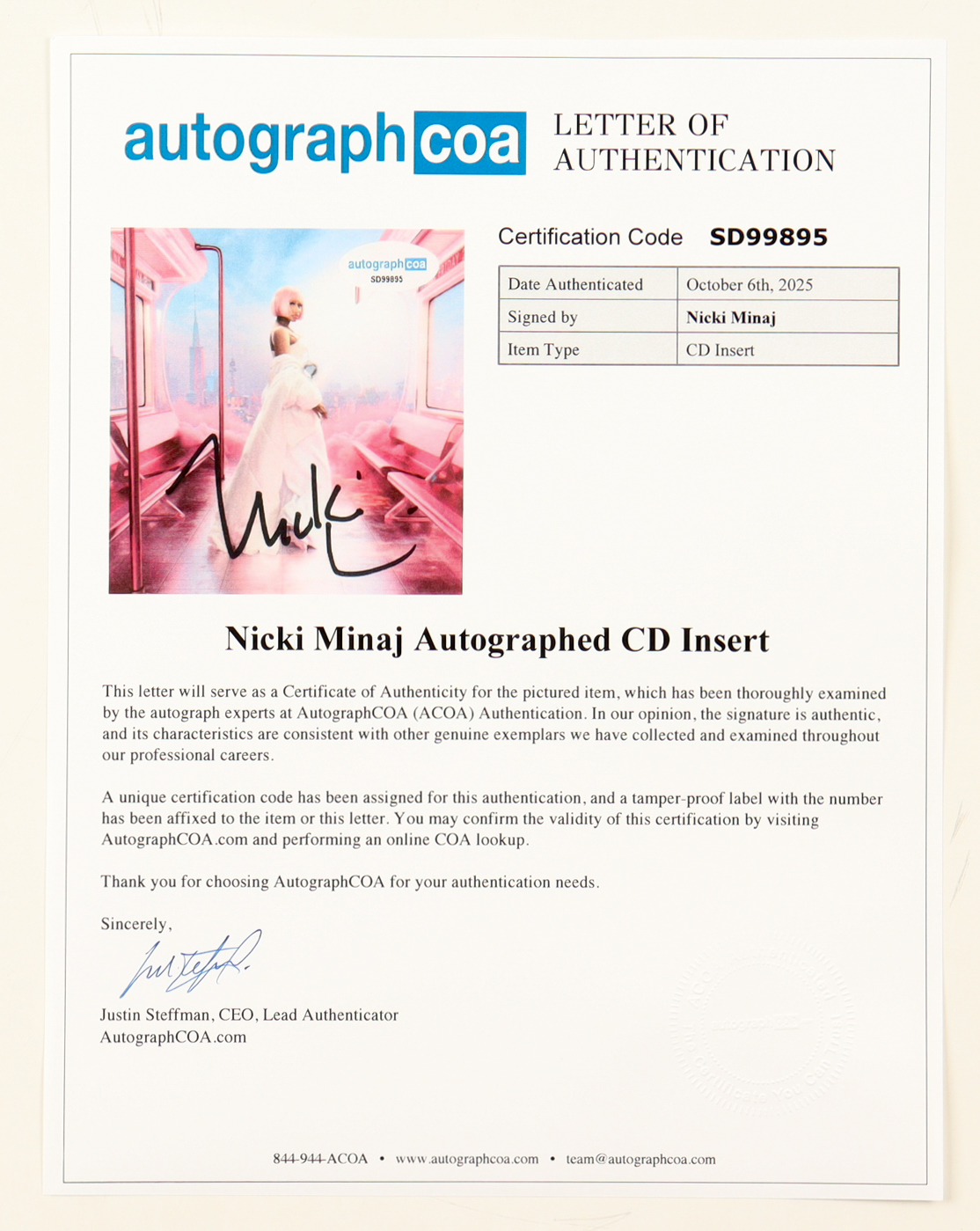 Nicki Minaj Signed "Pink" Custom Framed CD Insert Display (ACOA) at PristineAuction.com Nicki Minaj Signed "Pink" Custom Framed CD Insert Display (ACOA) at PristineAuction.com