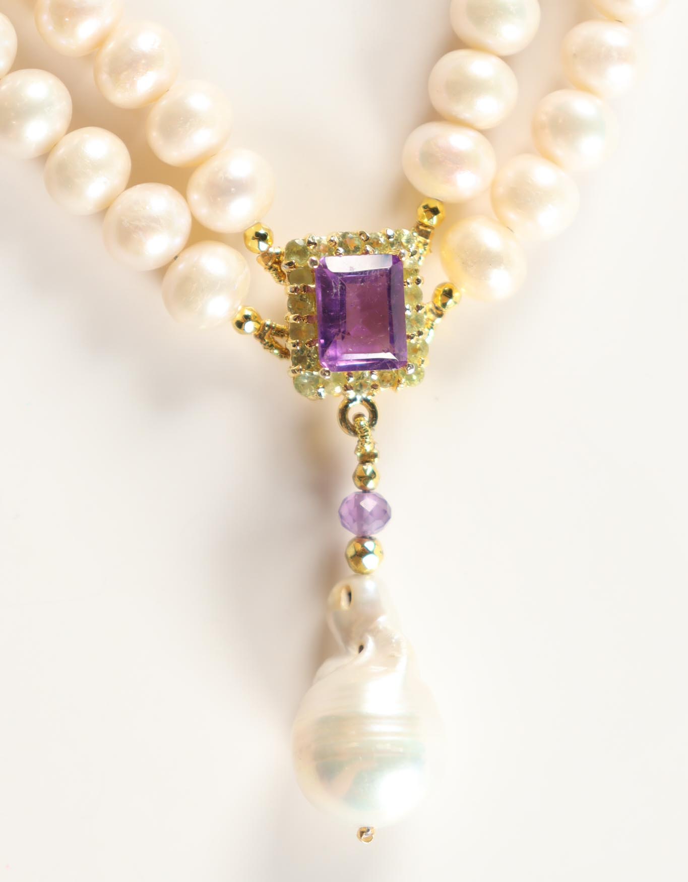 New Freshwater Cultured Pearl Necklace with 4.3 CTW of Amethyst & Sapphire | Estimated Retail Value: $2,300 (UGL) at PristineAuction.com New Freshwater Cultured Pearl Necklace with 4.3 CTW of Amethyst & Sapphire | Estimated Retail Value: $2,300 (UGL) at PristineAuction.com