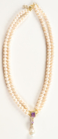 New Freshwater Cultured Pearl Necklace with 4.3 CTW of Amethyst & Sapphire | Estimated Retail Value: $2,300 (UGL) at PristineAuction.com