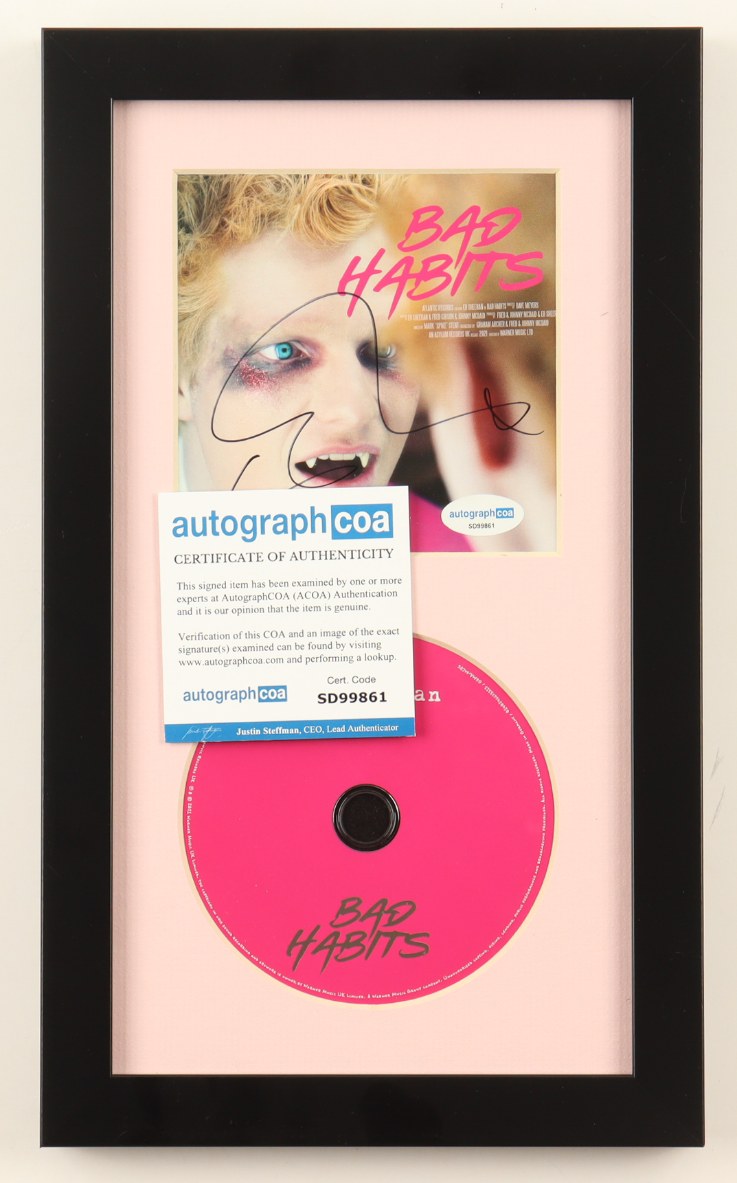 Ed Sheeran Signed "Bad Habits" Custom Framed CD Insert Display (ACOA) at PristineAuction.com Ed Sheeran Signed "Bad Habits" Custom Framed CD Insert Display (ACOA) at PristineAuction.com