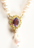 New Freshwater Cultured Pearl Necklace with 6.45 CTW of Amethyst, Sapphire & Zircon | Estimated Retail Value: $1,950 (UGL) at PristineAuction.com