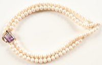 New Freshwater Cultured Pearl Necklace with 35.3 CTW of Amethyst & Sapphire | Estimated Retail Value: $2,900 (UGL) at PristineAuction.com