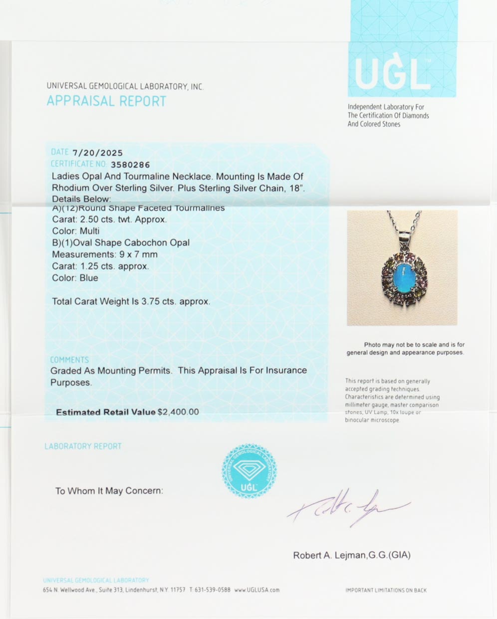 New 3.75 CTW Tourmaline & Cabochon Opal Necklace | Estimated Retail Value: $2,400 (UGL) at PristineAuction.com New 3.75 CTW Tourmaline & Cabochon Opal Necklace | Estimated Retail Value: $2,400 (UGL) at PristineAuction.com