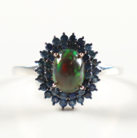 New 1.95 CTW Black Opal & Sapphire Ring | Estimated Retail Value: $1,575 (UGL) at PristineAuction.com
