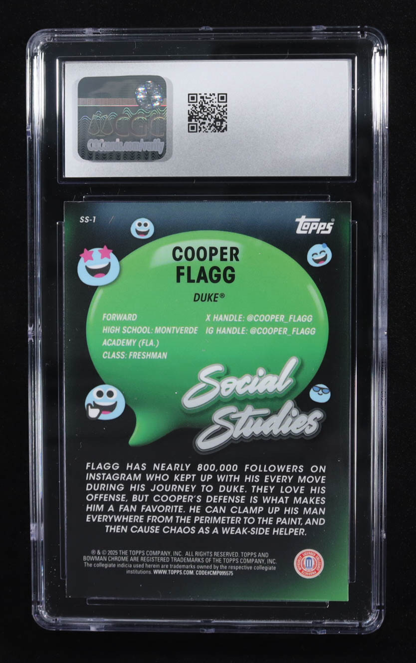 Cooper Flagg 2024-25 Bowman Chrome University Social Studies #SS1 RC (CGC 10) at PristineAuction.com Cooper Flagg 2024-25 Bowman Chrome University Social Studies #SS1 RC (CGC 10) at PristineAuction.com