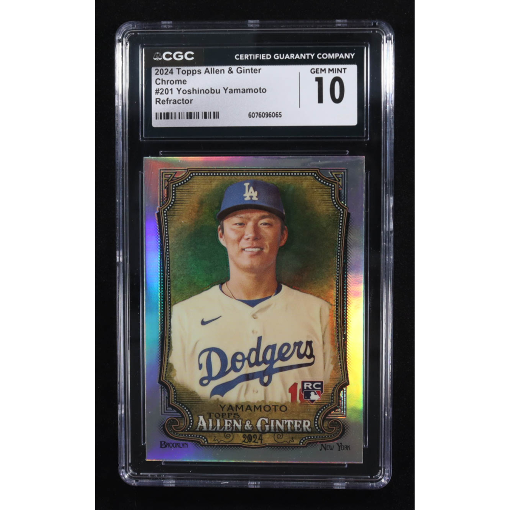 Yoshinobu Yamamoto 2024 Topps Allen and Ginter Chrome Refractors #201 RC (CGC 10) at PristineAuction.com Yoshinobu Yamamoto 2024 Topps Allen and Ginter Chrome Refractors #201 RC (CGC 10) at PristineAuction.com